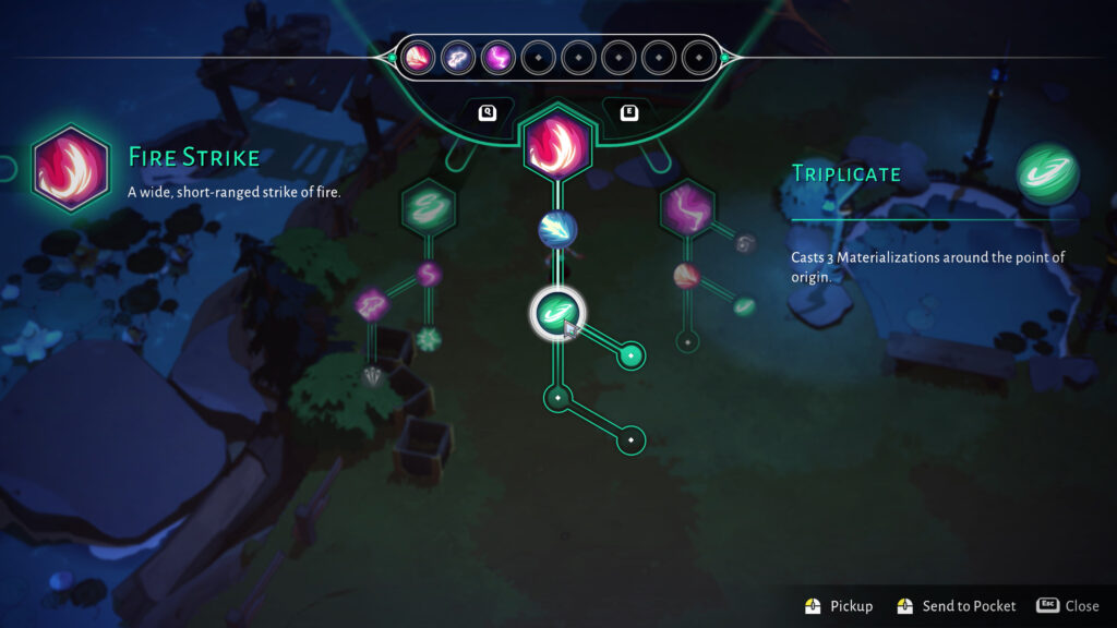 Screenshot of Echoes of Mystralia's spellcrafting system